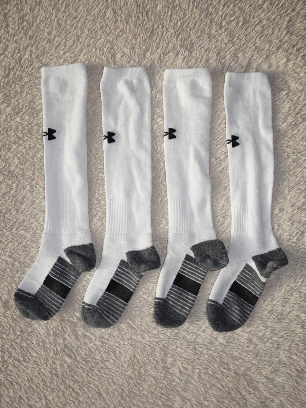 Two pairs of Unisex Size Medium Under Armour Team Over The Calf Socks, White
